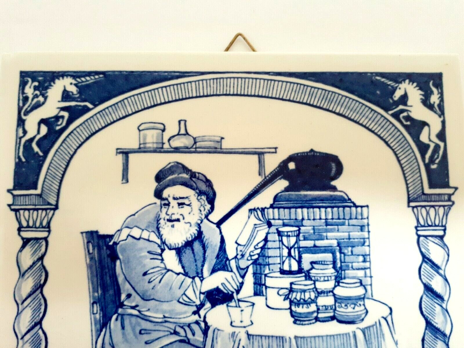 VINTAGE BLUE DELFT HOLLAND HANDMADE PILL TILE BURROUGHS WELLCOME CO. 1984