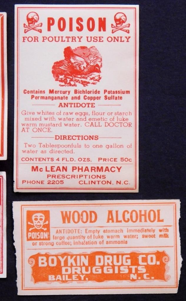 Original Poison Pharmacy Labels Human/Animal DDT Wood Alcohol Sugar of Lead s1-1
