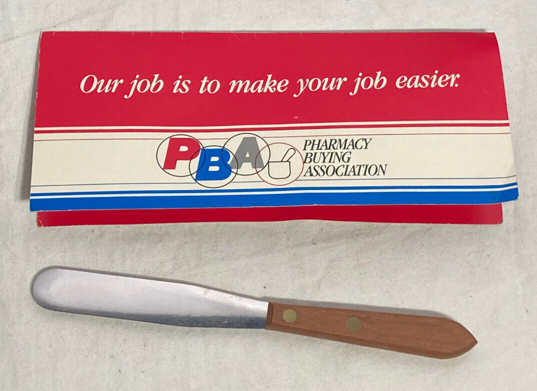 Vntg PBA Advertising Promo Pharmaceutical Pill Rx Spatula w/ wood handle