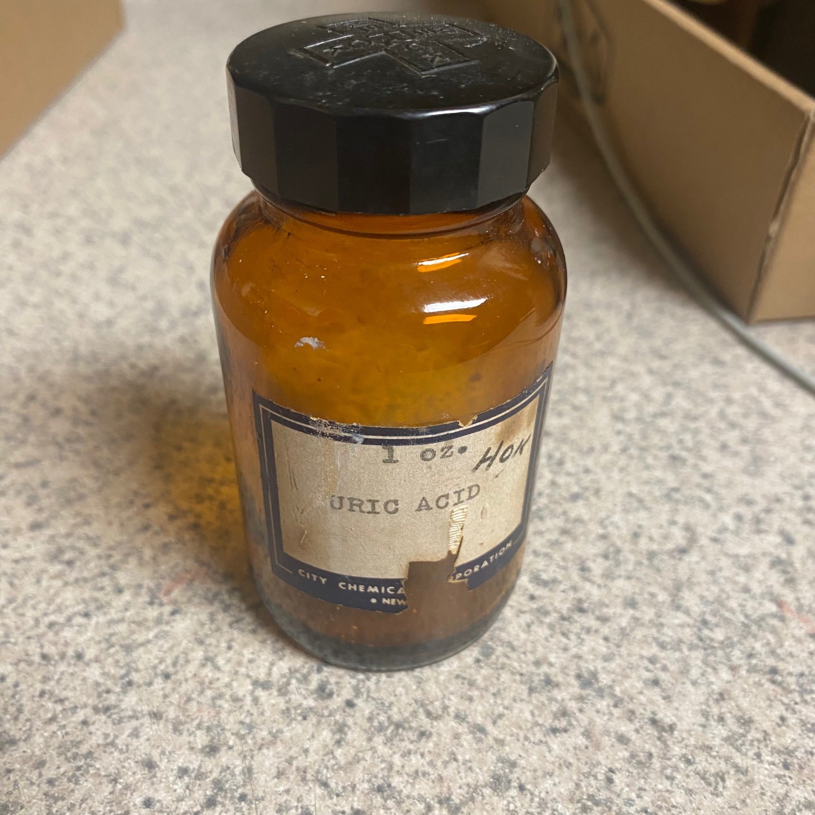 Vintage Uric Acid Medicine Bottle 1 oz Amber Glass Oddities Curiosities