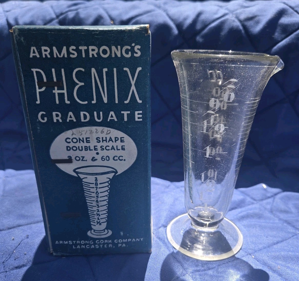 Vintage Armstrong’s Phenix Pharmaceutical 2 Ounce Graduate Cone Shape W/ Box