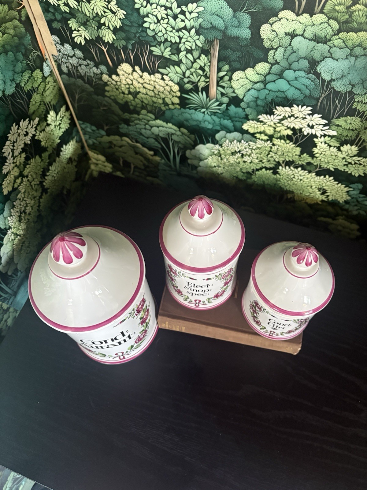 Vintage Set of 3 Apothecary Jars with Lids Herr Keramik Pink And White Floral