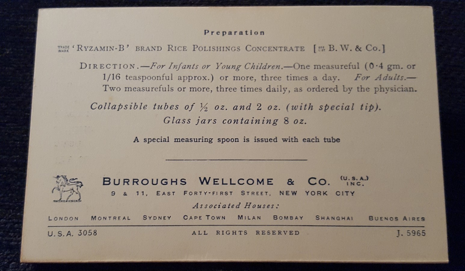 Vintage Medical Pharmaceutical Drug Advertisement Ryzamin-B Medicine