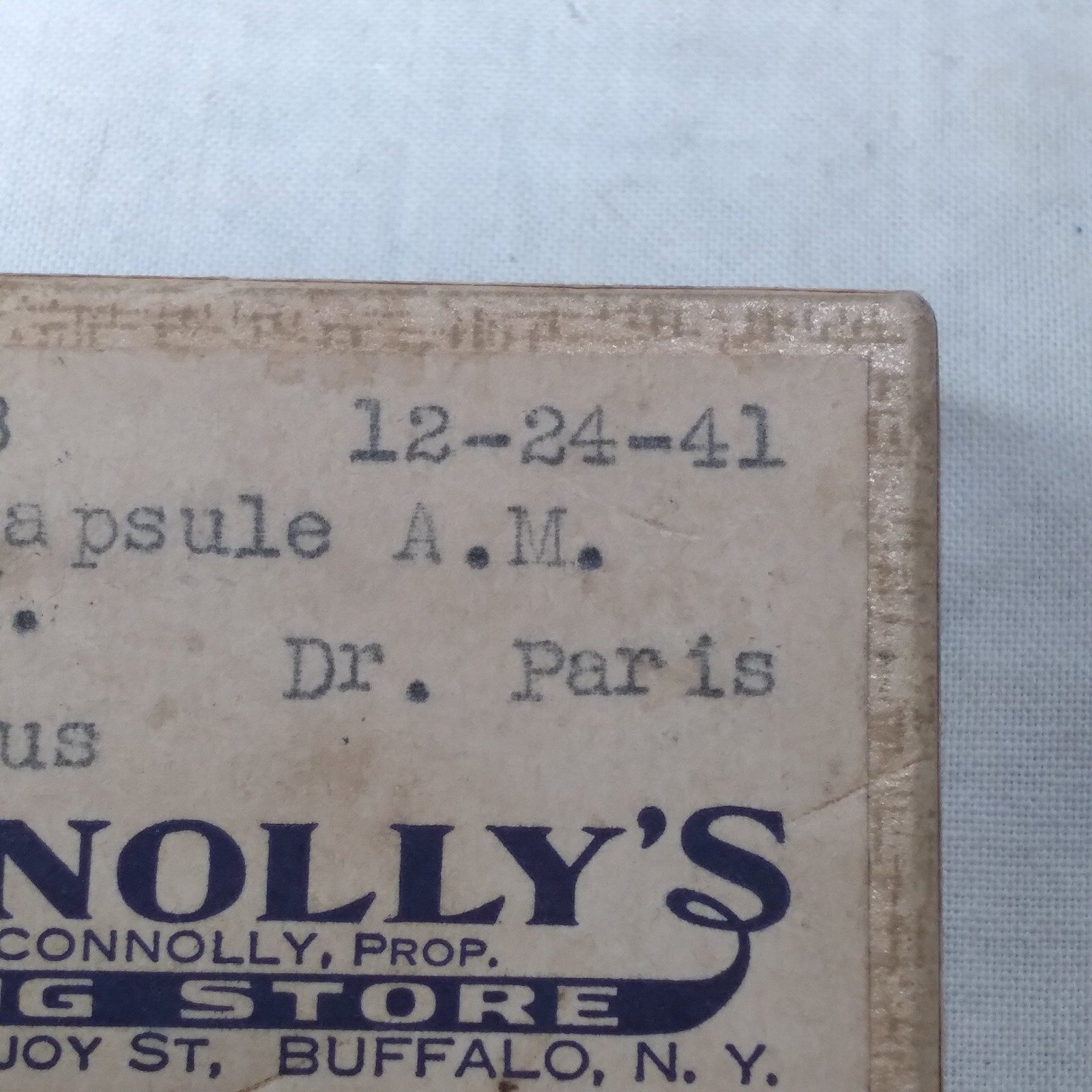 Antique Cardboard Drug Store Prescription Medicine Box 1941