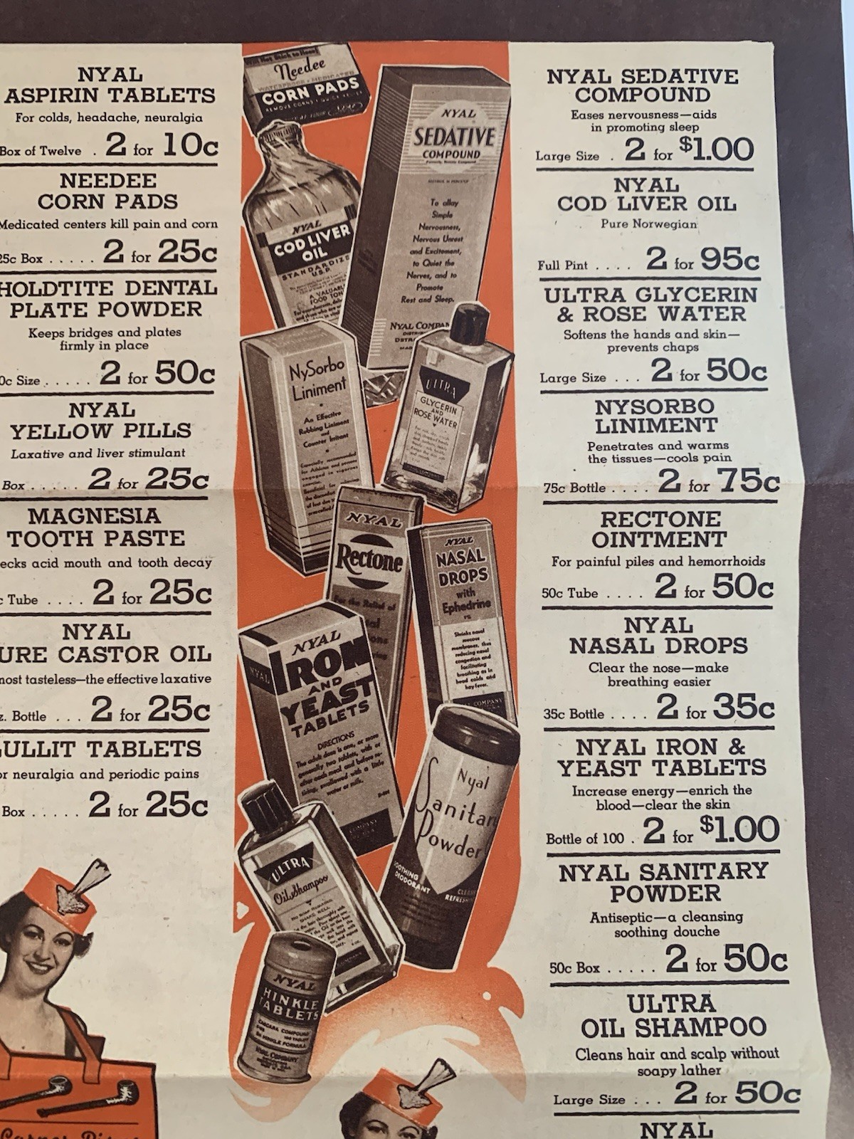 Ashtons Nyal drugstore Ad sale flyer Norway Maine pharmacy 1940s medical beauty
