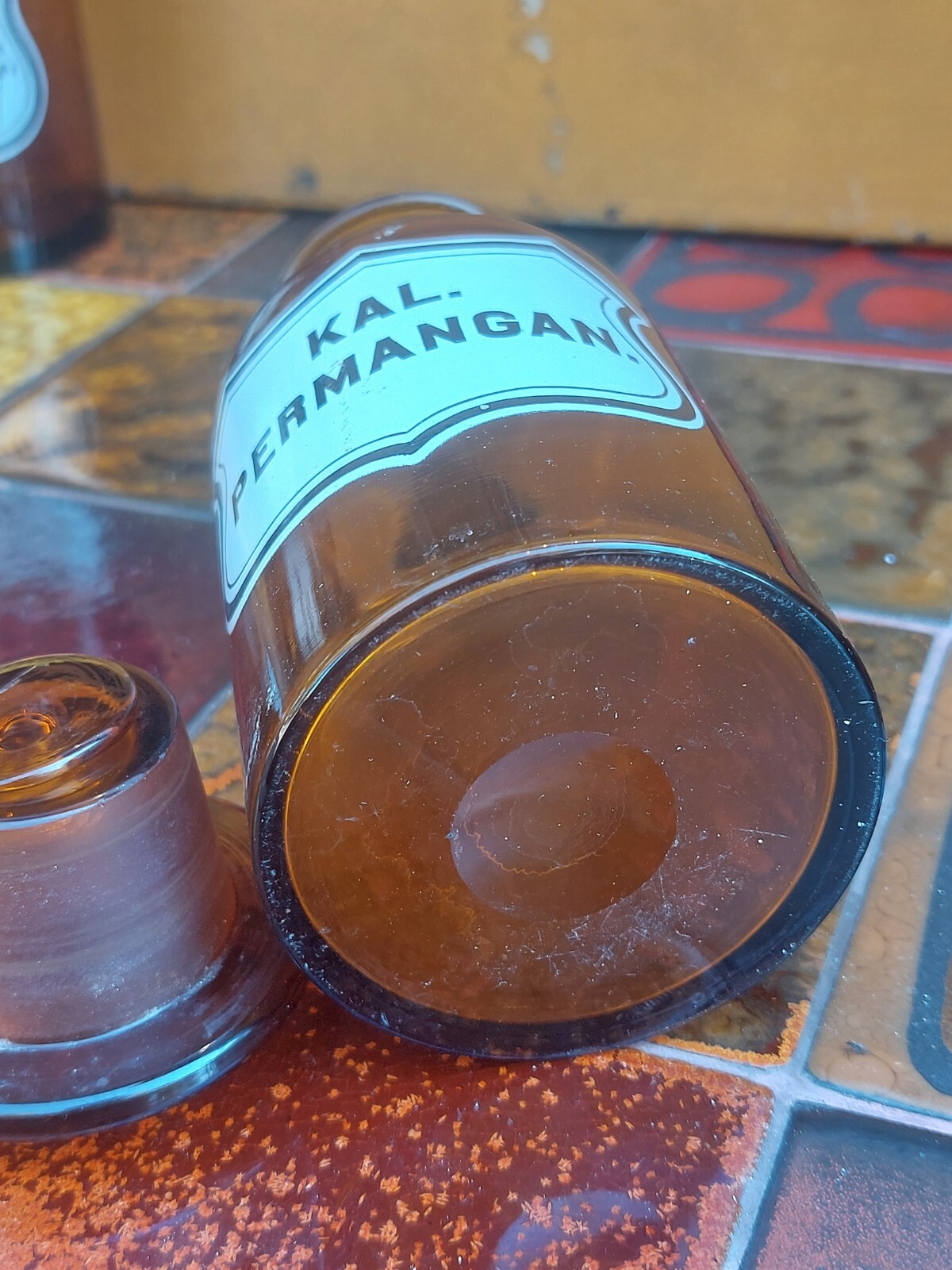 Antique Glass Pharmacy Bottle Kalium Permanganate Empty