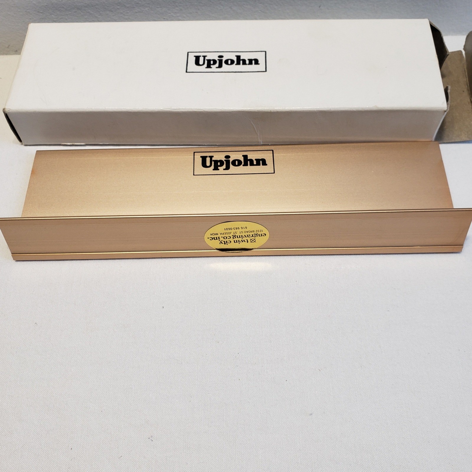 Upjohn Desk Name Plate Holder Gold Pharmacist Medical Vintage