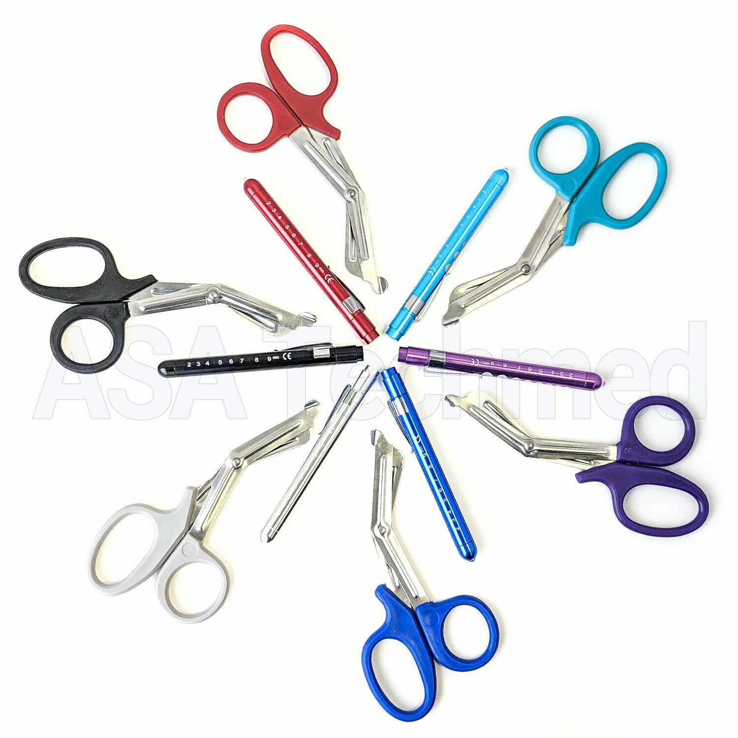 6 Reusable NURSE Aluminum Penlight Pocket Medical LED with Pupil Gauge + Shears