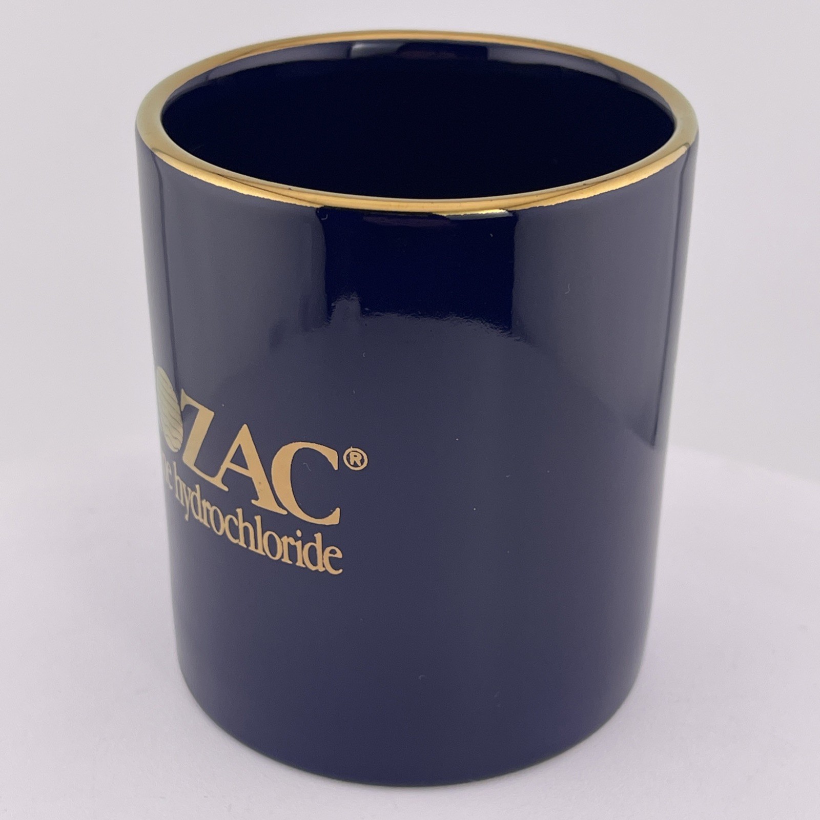 Vintage Prozac Mug Advertising Blue Gold Rim Coffee Pharmaceutical Cup Mug Linyi