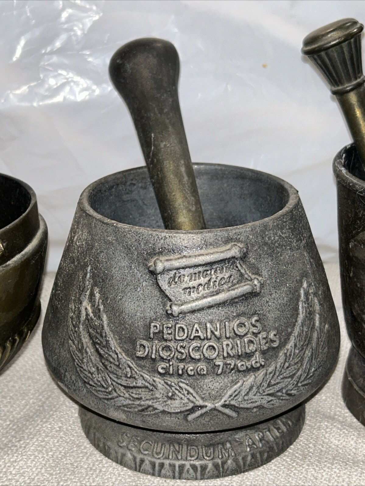 3x Vintage Coricidin Mortar & Pestle Brass Rx Pharmacy 1975,Daniel B Smith +