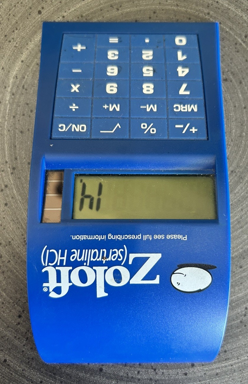 Pfizer “Zoloft” Curved Desktop Calculator Drug Rep Promotional Item 2005 Era