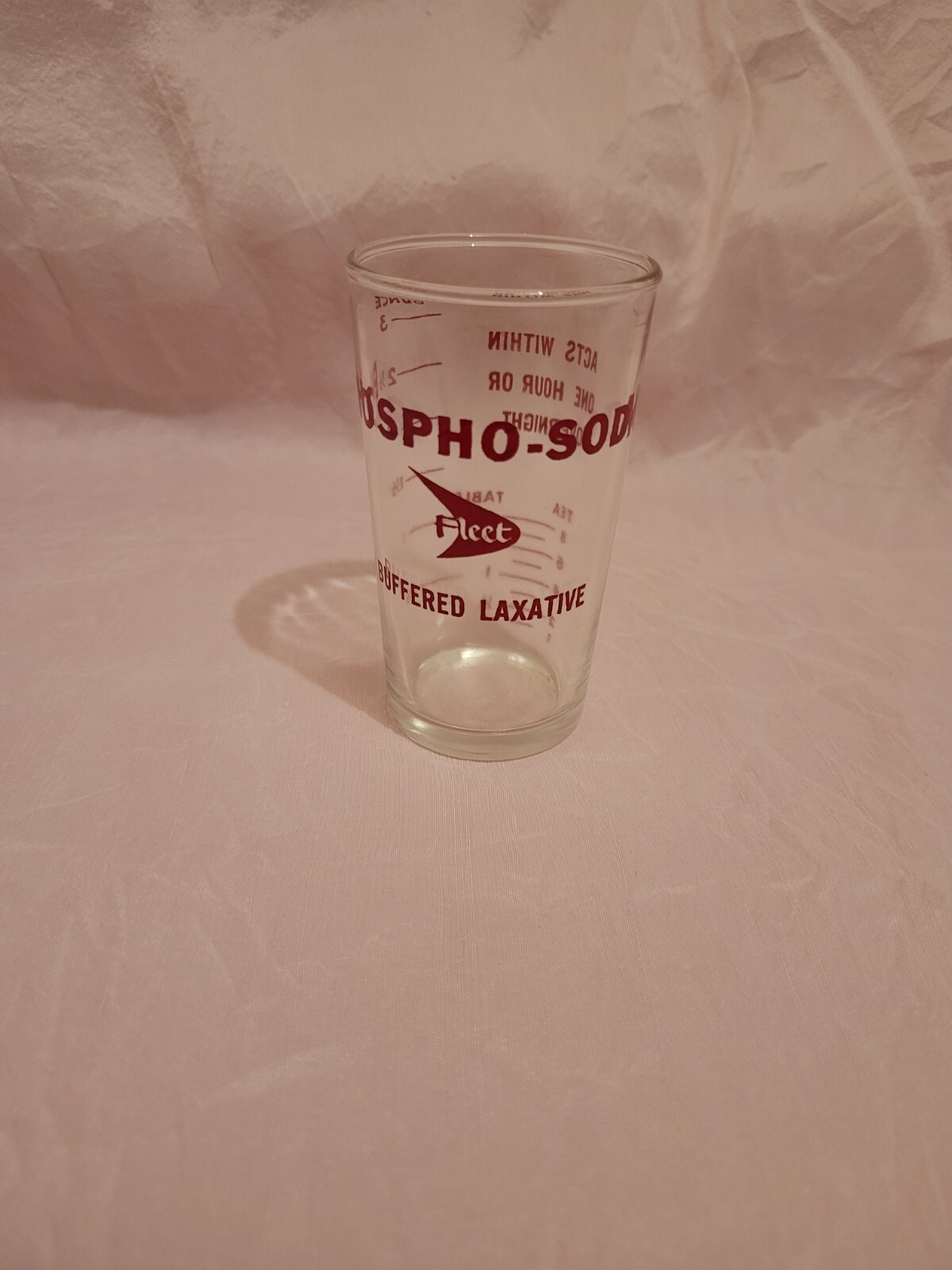 Fleet Phospho Soda Glass Measuring Cup Buffered Laxative Medical Ad Hazel Atlas