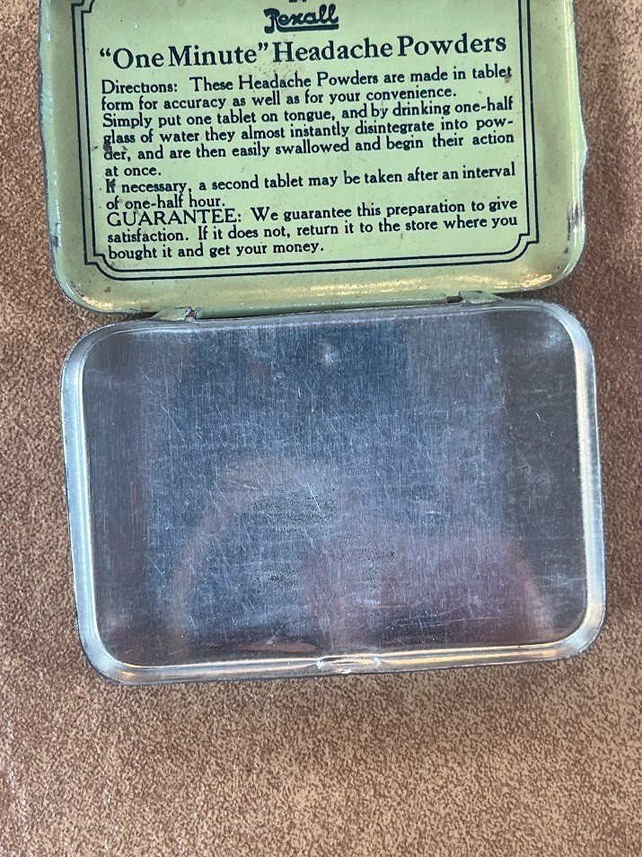 Rexall One Minute Headache Powder Rexall Drug Advertising Medicine Tin