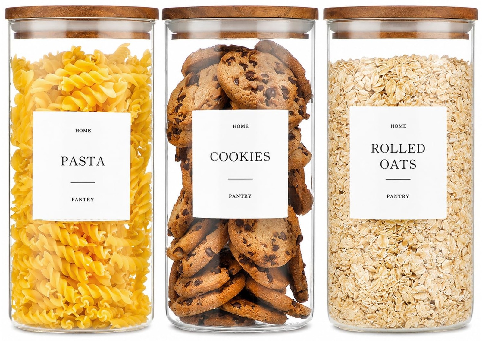 Set of 3 Glass Pantry Jars with Acacia Wood Lids, 45oz Airtight Glass Kitchen…