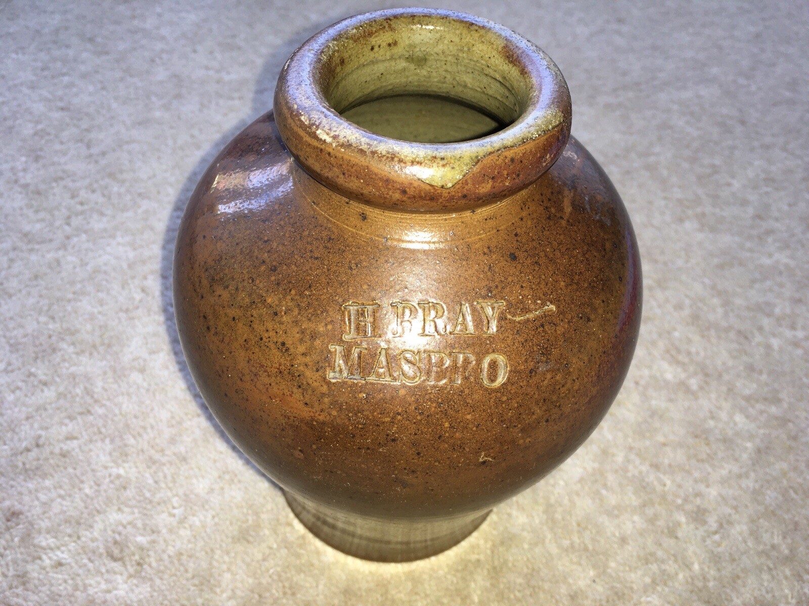 SCARCE C1860s VINTAGE H.BRAY MASBRO(SCOTLAND)SALTGLAZE TOBACCO JAR