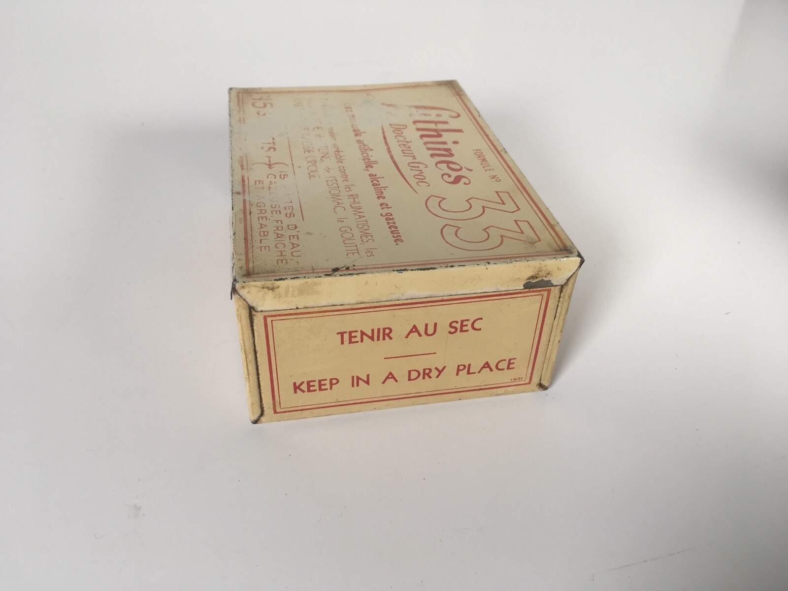 Vintage LITHINES Groc Formule No. 33 – Vintage Medicinal Water Empty Tin