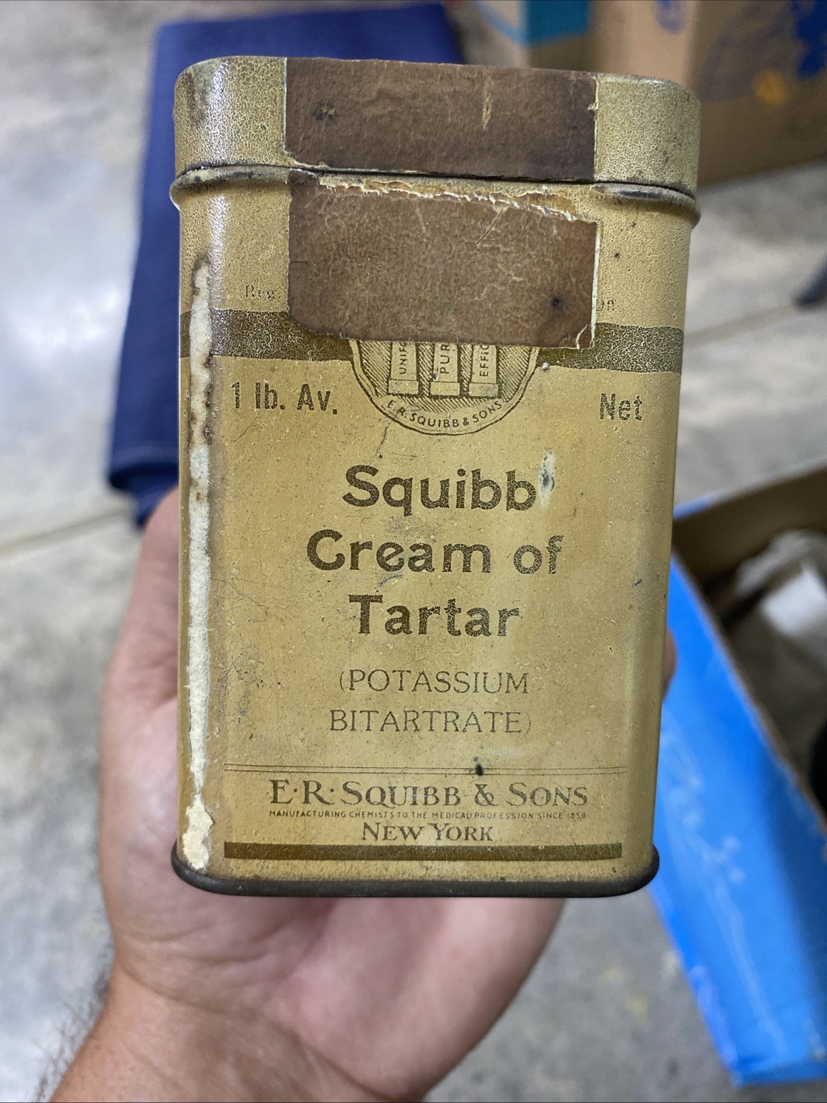 Rare: Vintage Tin Squibb: Cream Of Tartar Sodium Bicarbonate 1lb Tin