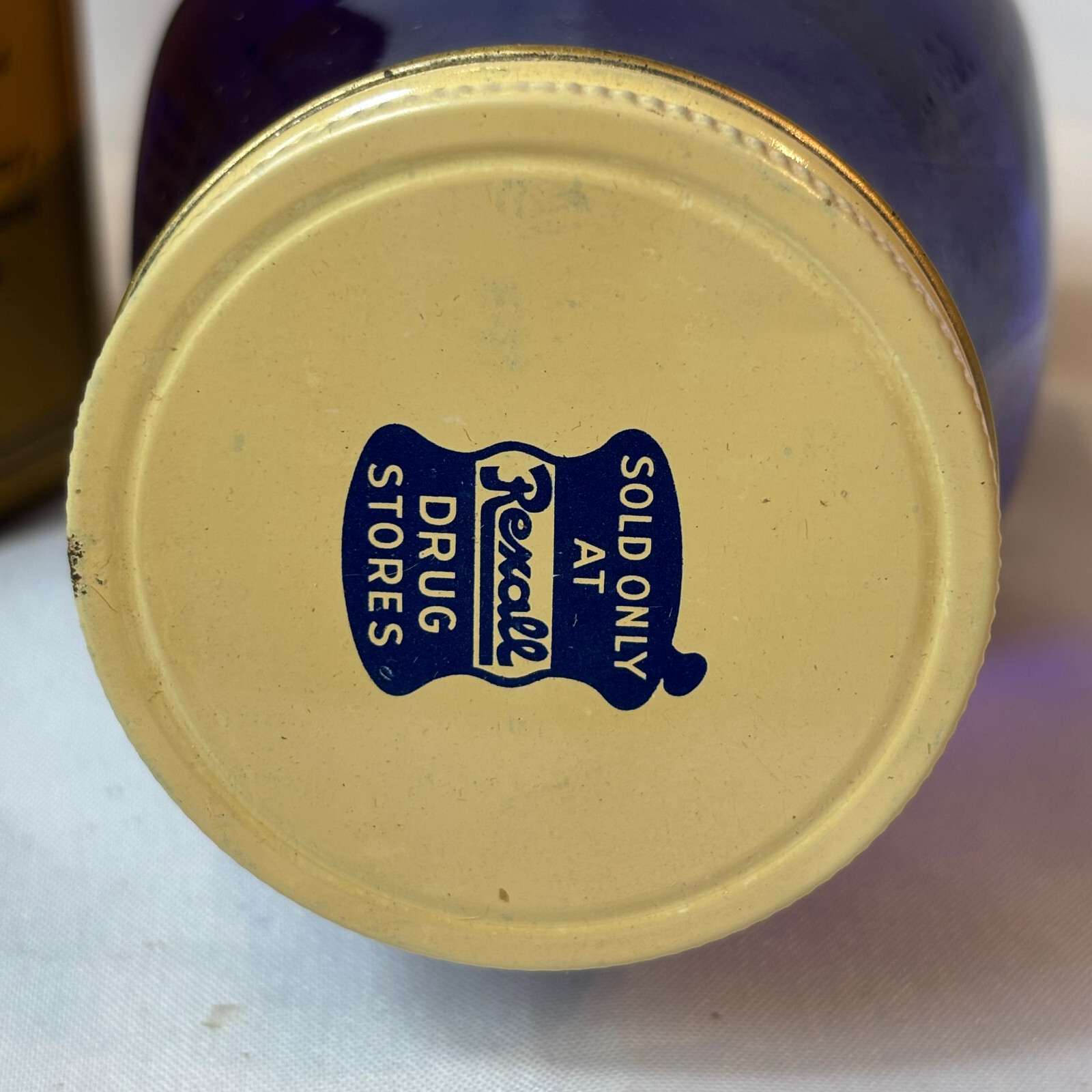 Vtg Agarex W/ Vitamin B1 16oz Cobalt Blue Bottle In Box Rexall Drug Stores