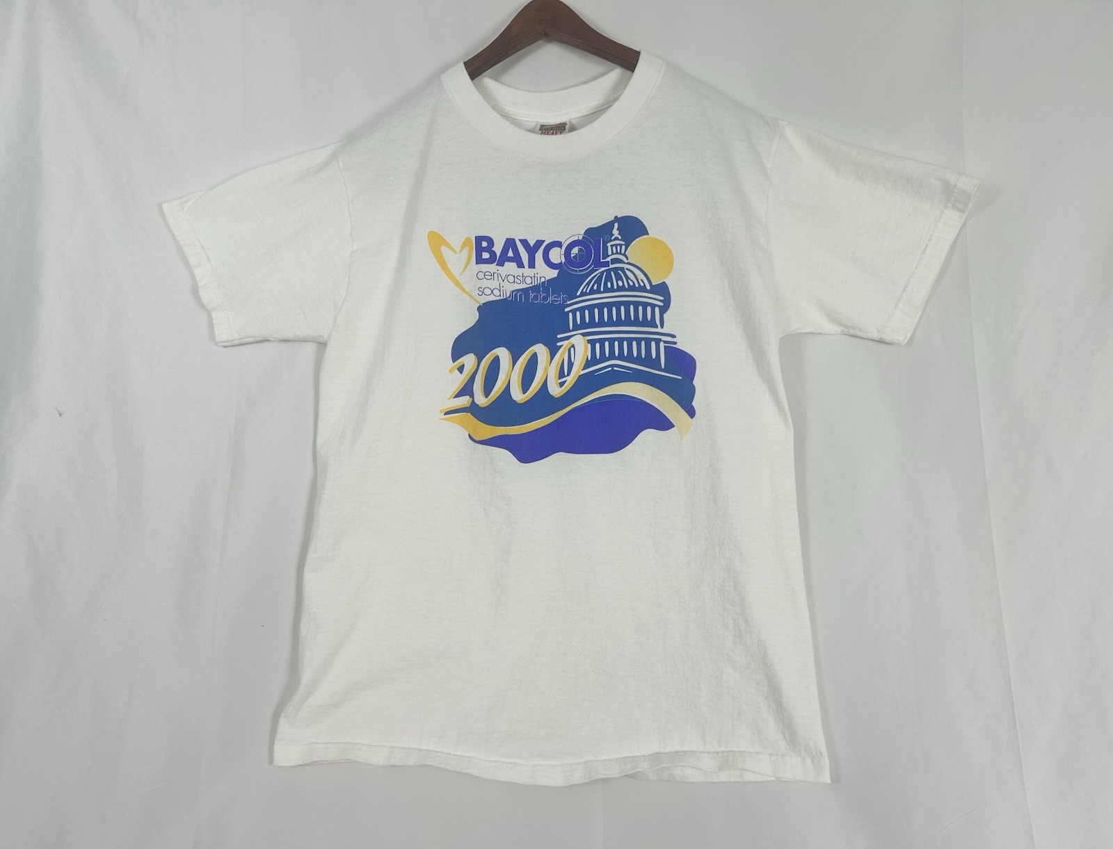 VTG Baycol Cerivastatin White T Shirt Pharmaceutical Drug Rep Doctor Size L RARE