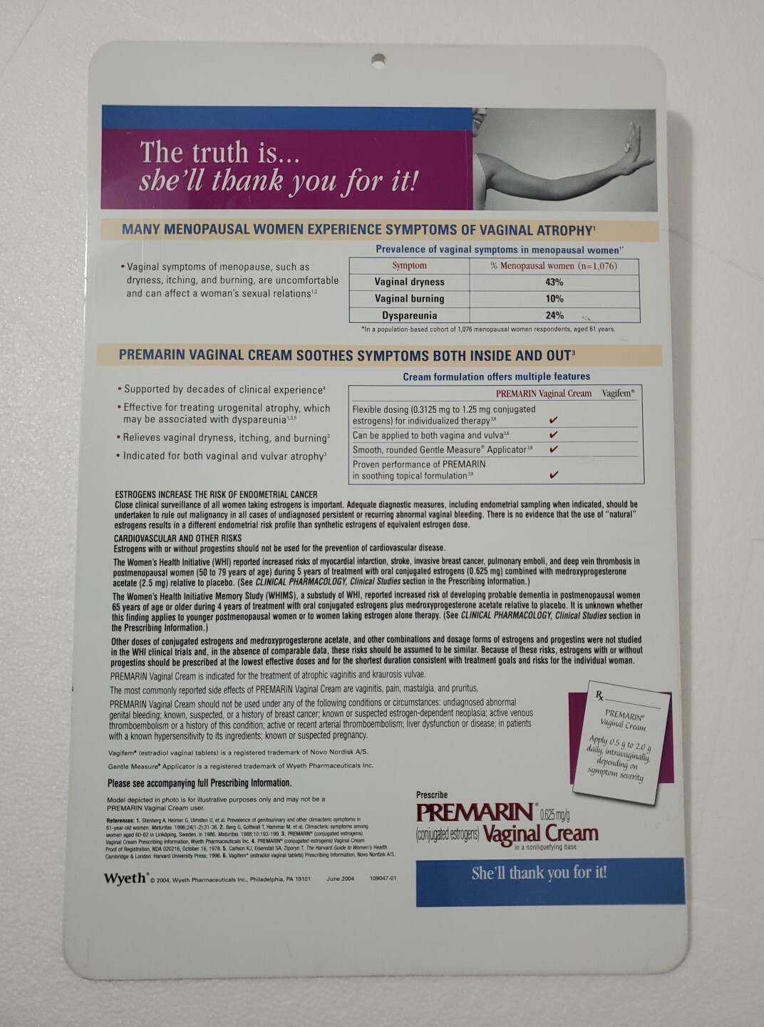 PREMARIN VAGINAL CREAM Pharmaceutical Drug Rep CLIPBOARD RARE Promo Advertising