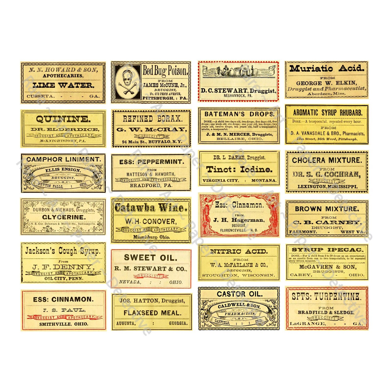 Retro Medicine Cabinet Label Stickers, Apothecary Bottle, Cut & Peel Sheet 754