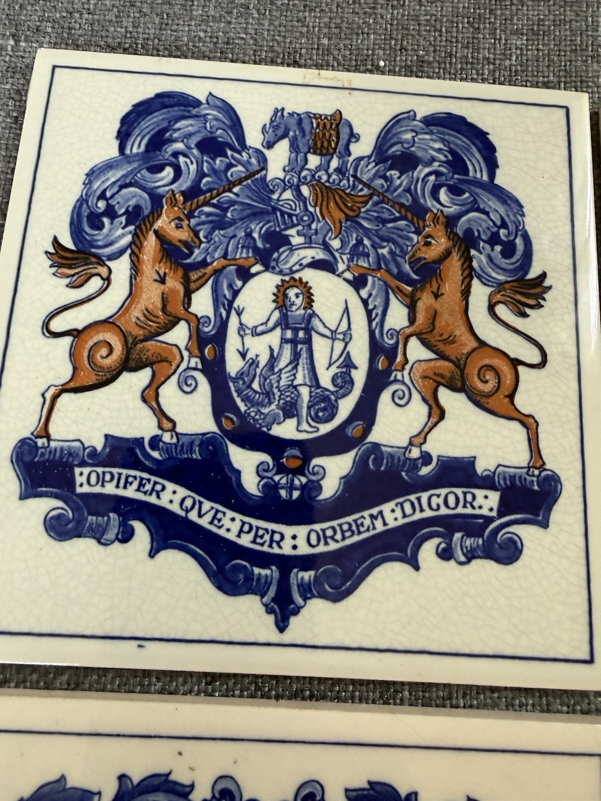 Vintage Delft Holland Apothecary Tiles Burroughs Welcome Crest Plaques 6”