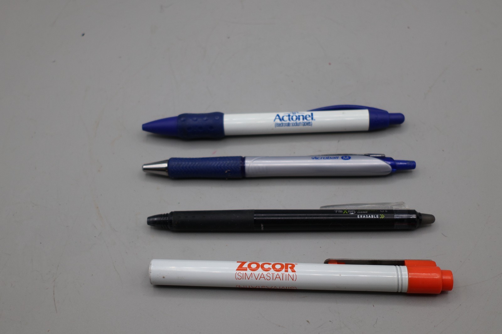 Lot of 4 Advertising Pens Pilot FriXion Acroball Actonel Zocor Drug Rep Promo Pe