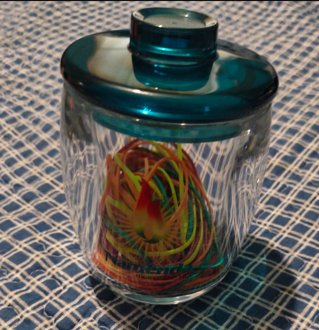 Pharmaceutical Drug Rep Lot Namenda Jar With Lid W/ Rubber Bands & 2 Hole Punch