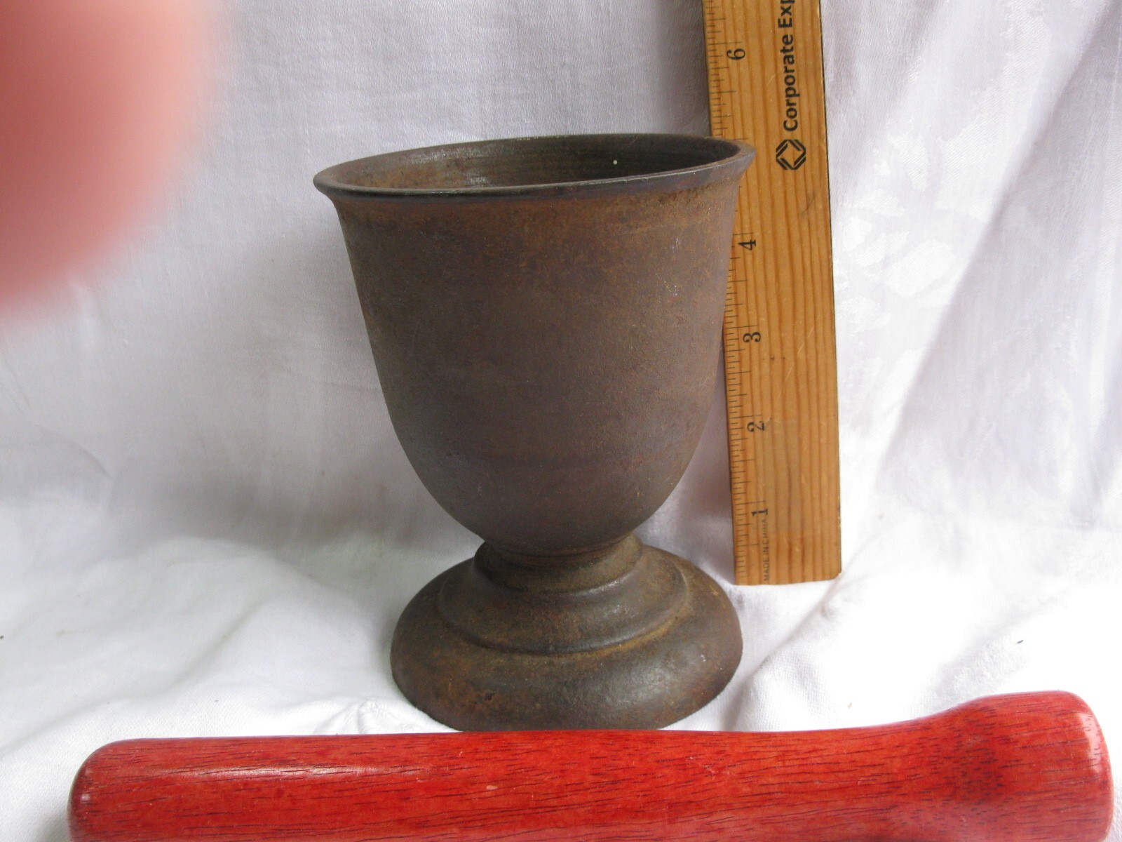Vintage Heavy Cast Iron Footed Mortar & Wooden Pestle (Ships Free 2 US!)