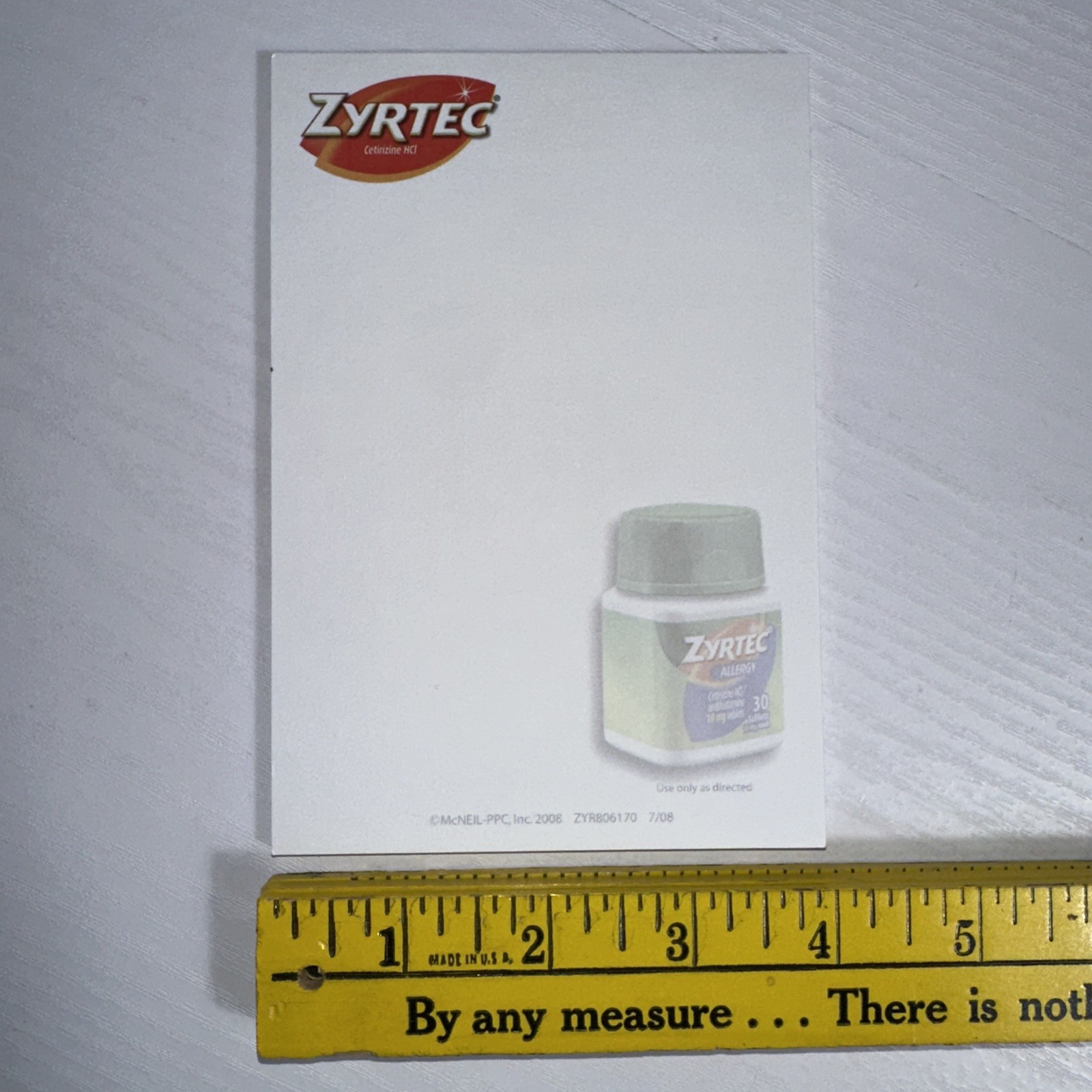 Rare ZYRTEC Post-It Note Pad 4×6 Sticky Drug Rep Promo Pharma Advertising