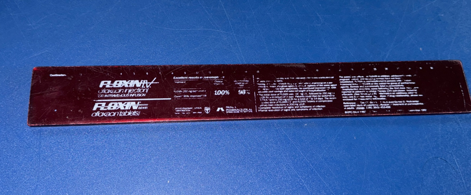 Faded Worn Floxin Ofloxacin Brown Pharmaceutical Drug Ruler