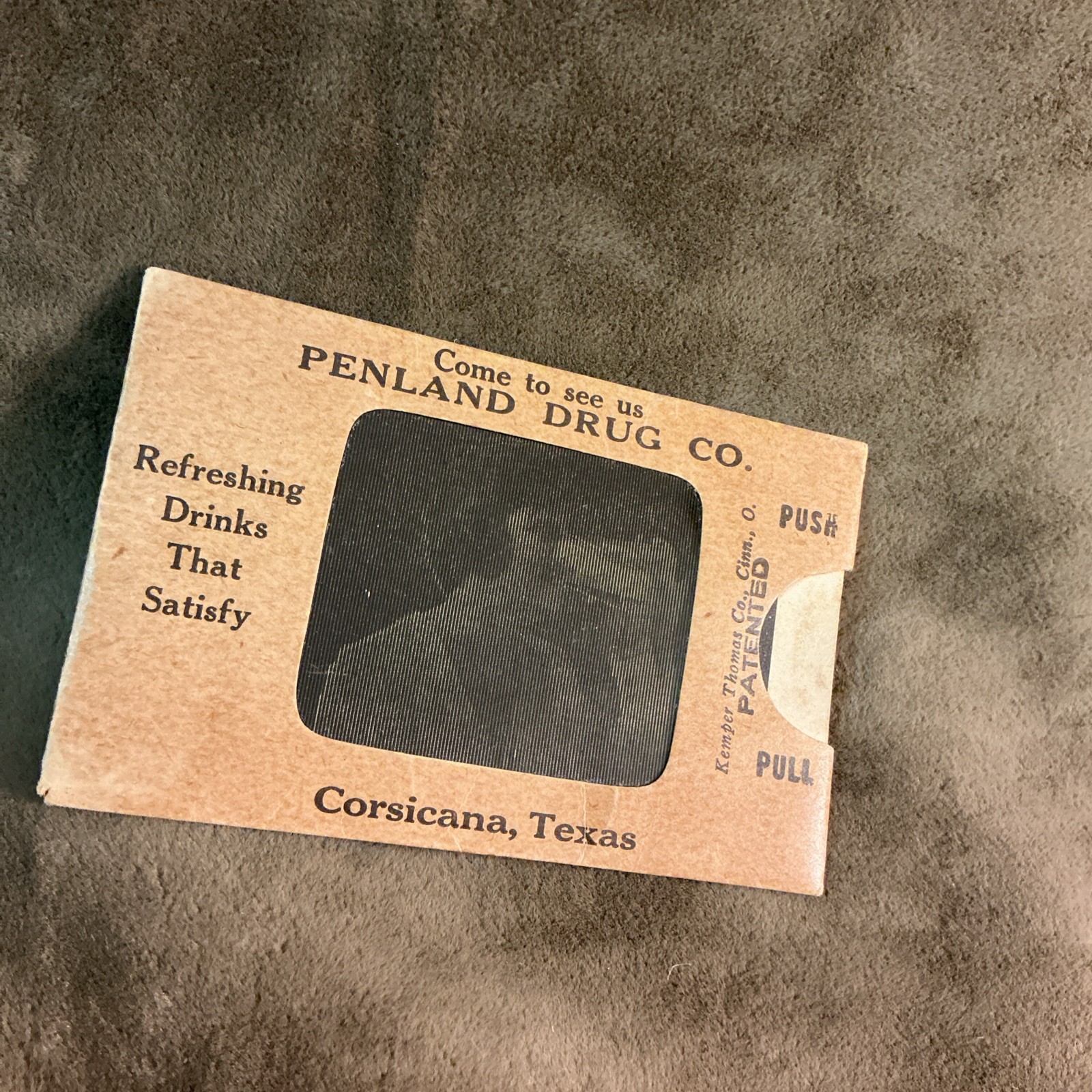 Rare 1920s black & white 3-D image movable PENLAND Drug company Corsicana TX