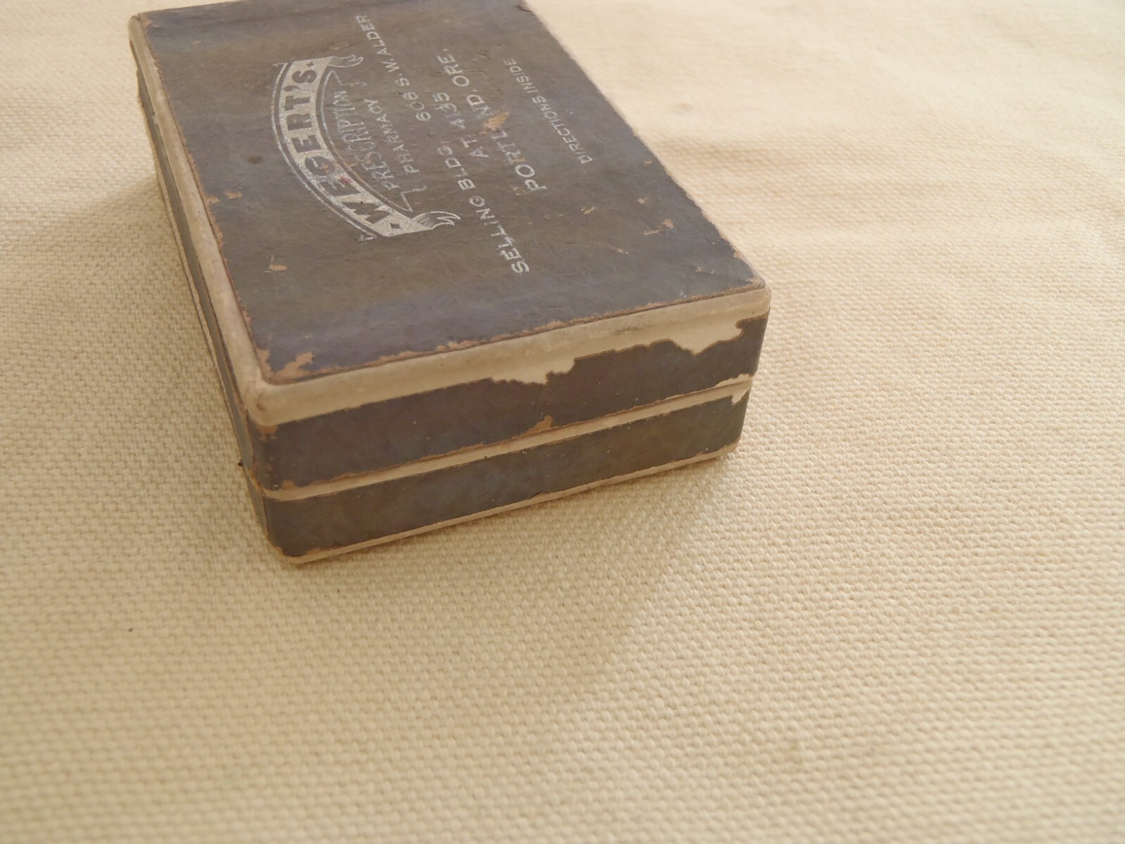 Vintage Wegert’s Pharmacy prescription pills cardboard Box Portland OR.