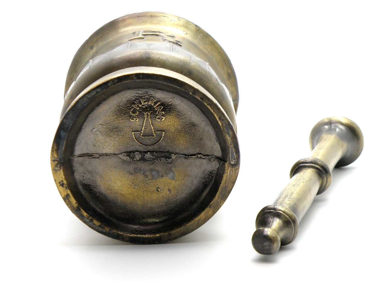 Vtg Brass Mortar & Pestle USP Rx Est 1820 150th Anniversary Schering Pharmacopia