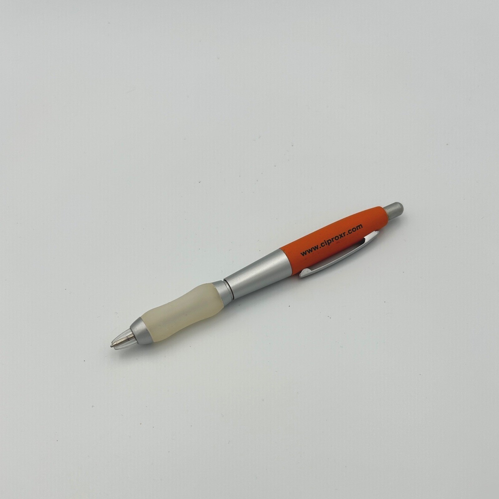 Vintage Cipro XR Pharmaceutical Advertising Pen Orange Silver Retractable Pharma