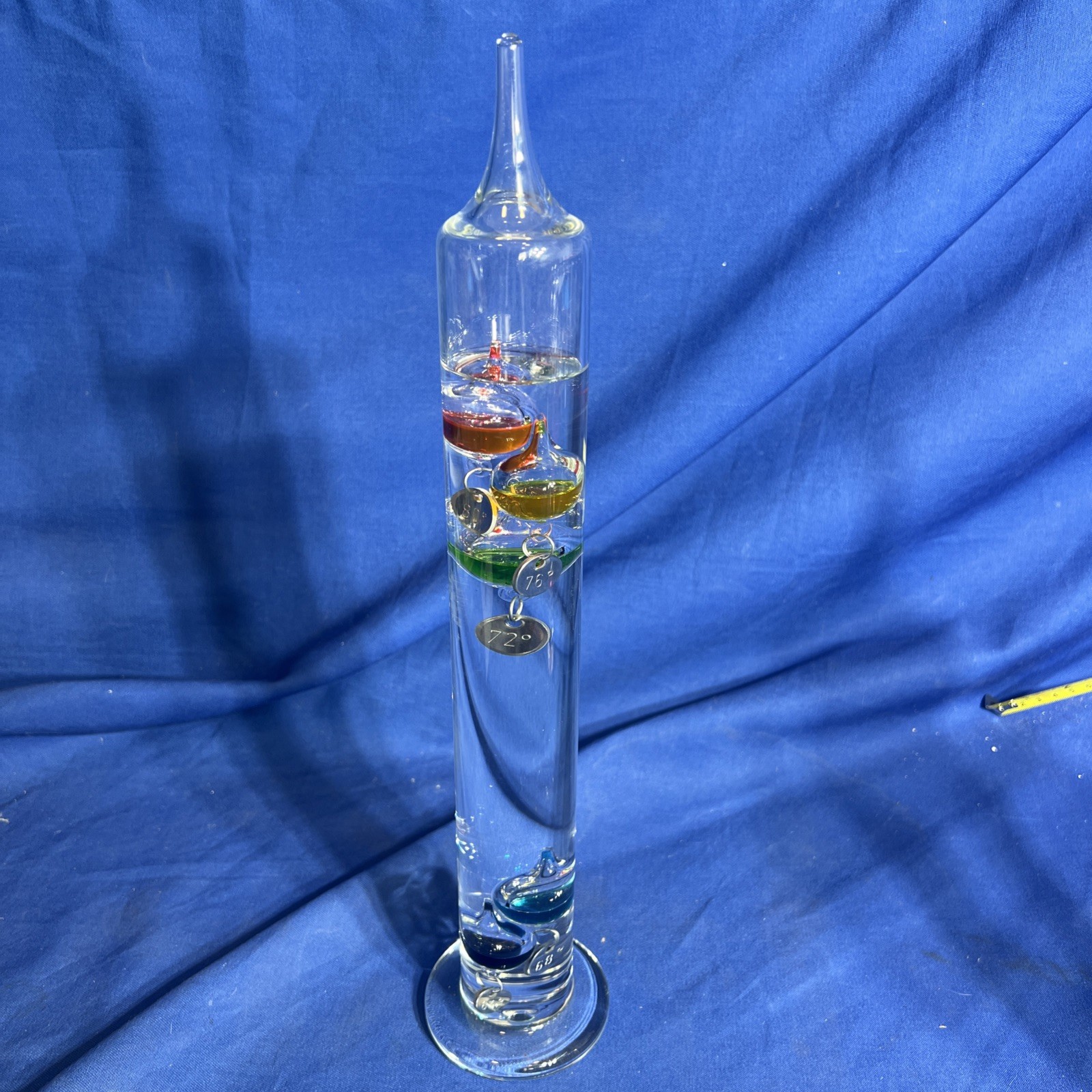 Galileo Thermometer 15” Tall Glass Tube W/ Floating Spheres Shows 72 Degrees Now