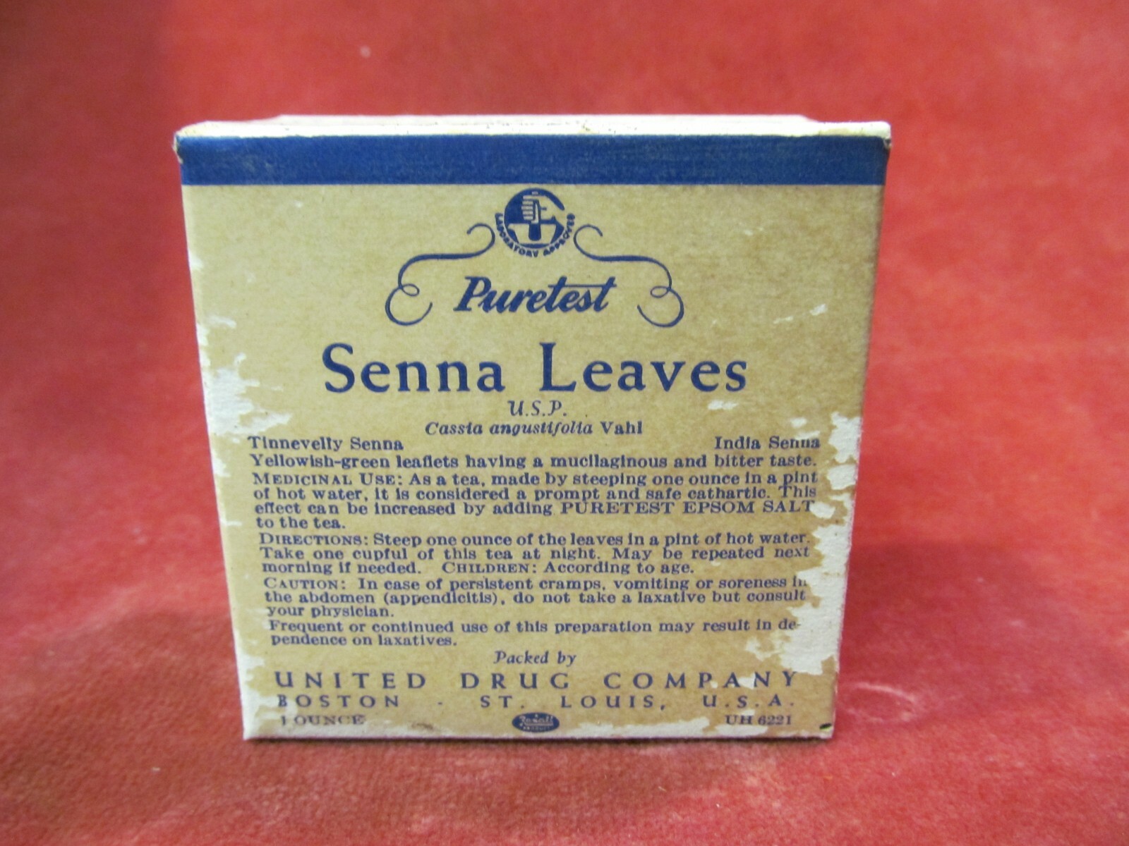 NEW OLD STOCK PURETEST SENNA LEAVES 1 OUCE BOX UNITED DRUG COMPANY