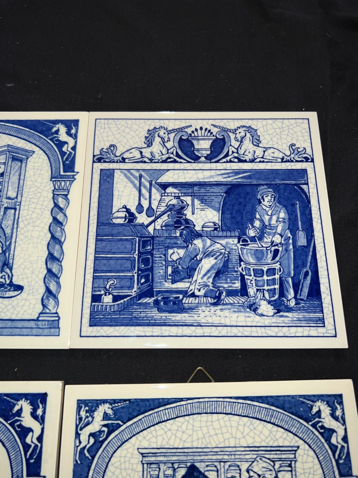 Delft Dutch Burroughs Wellcome Blue White Pharmacy story tiles set of 8
