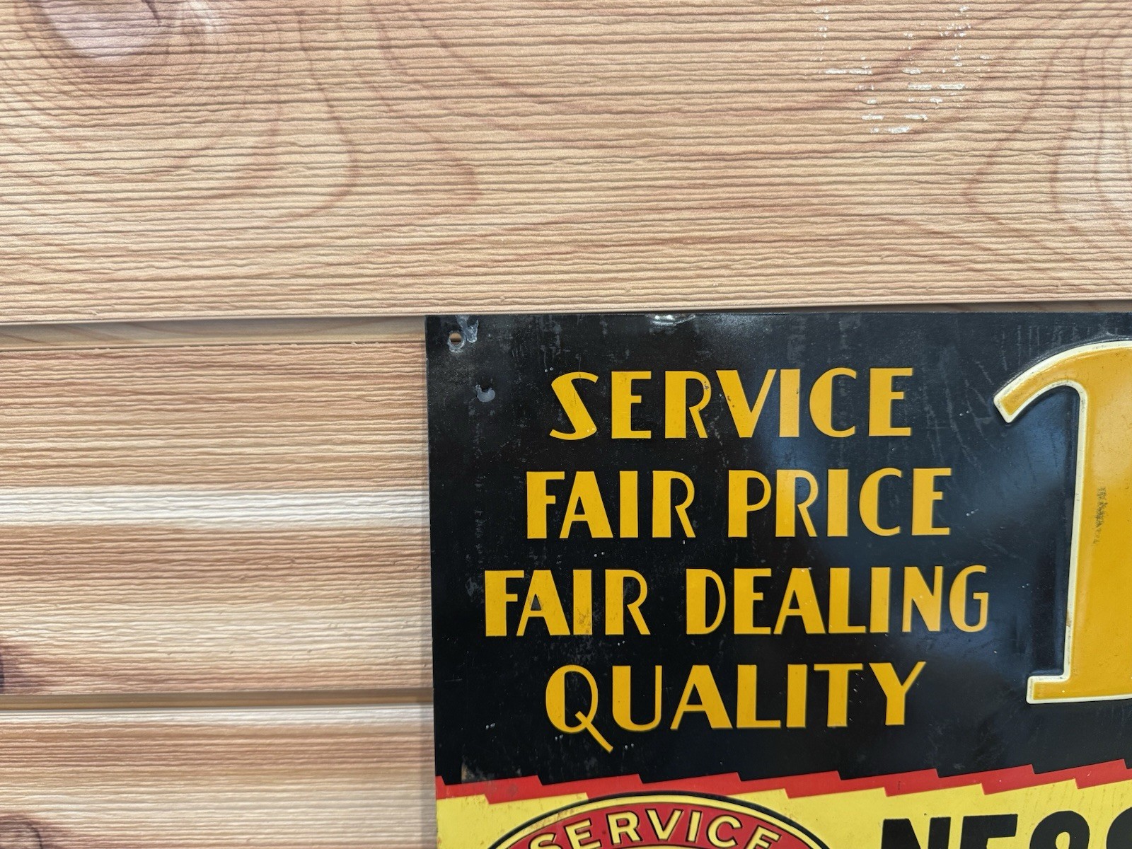 Vintage DRUGS Nessa Drug Store Osseo WI Embossed Tin Sign