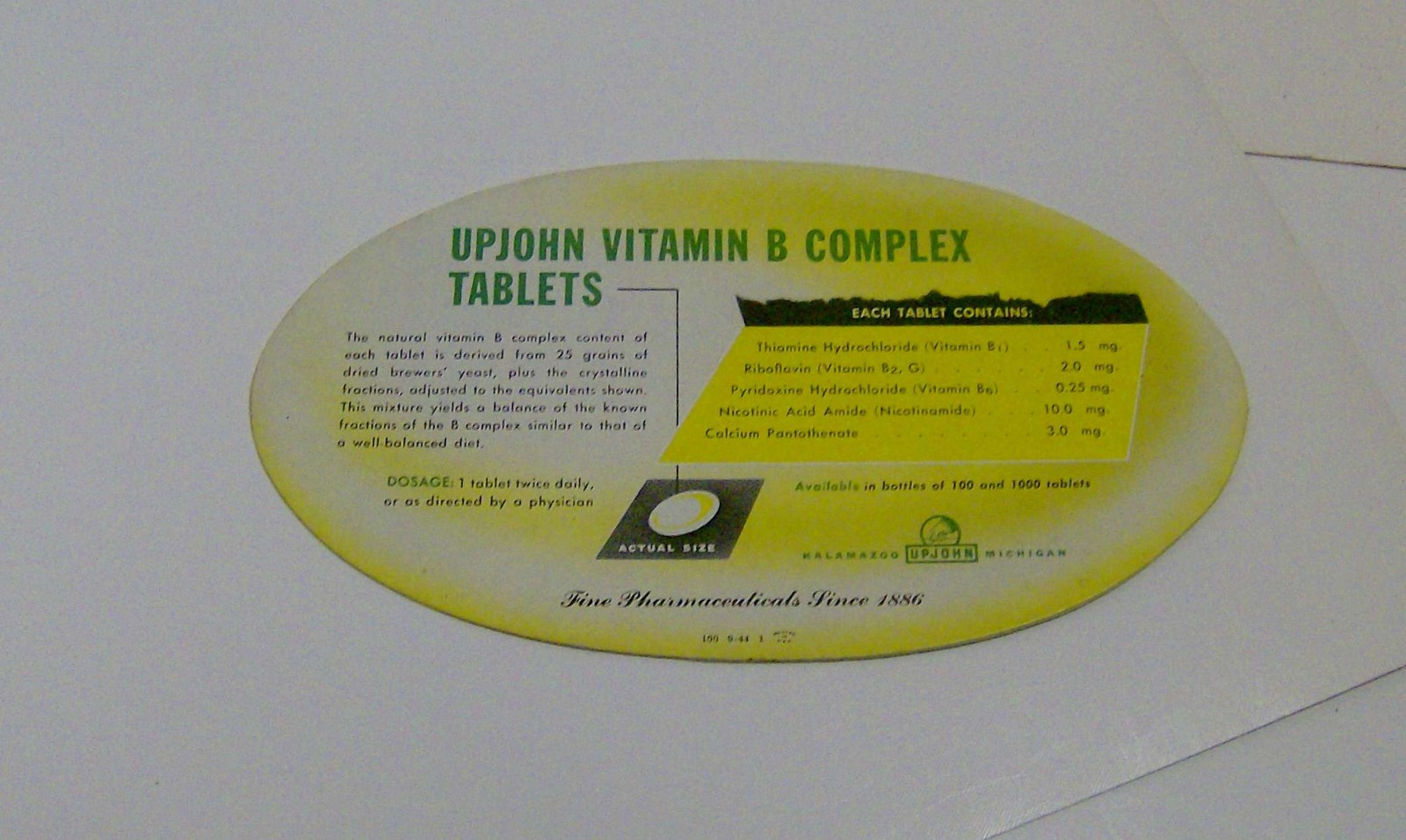 vintage 1940s UPJOHN tablets VITAMIN D pharmaceutical CARD ink blotter medical