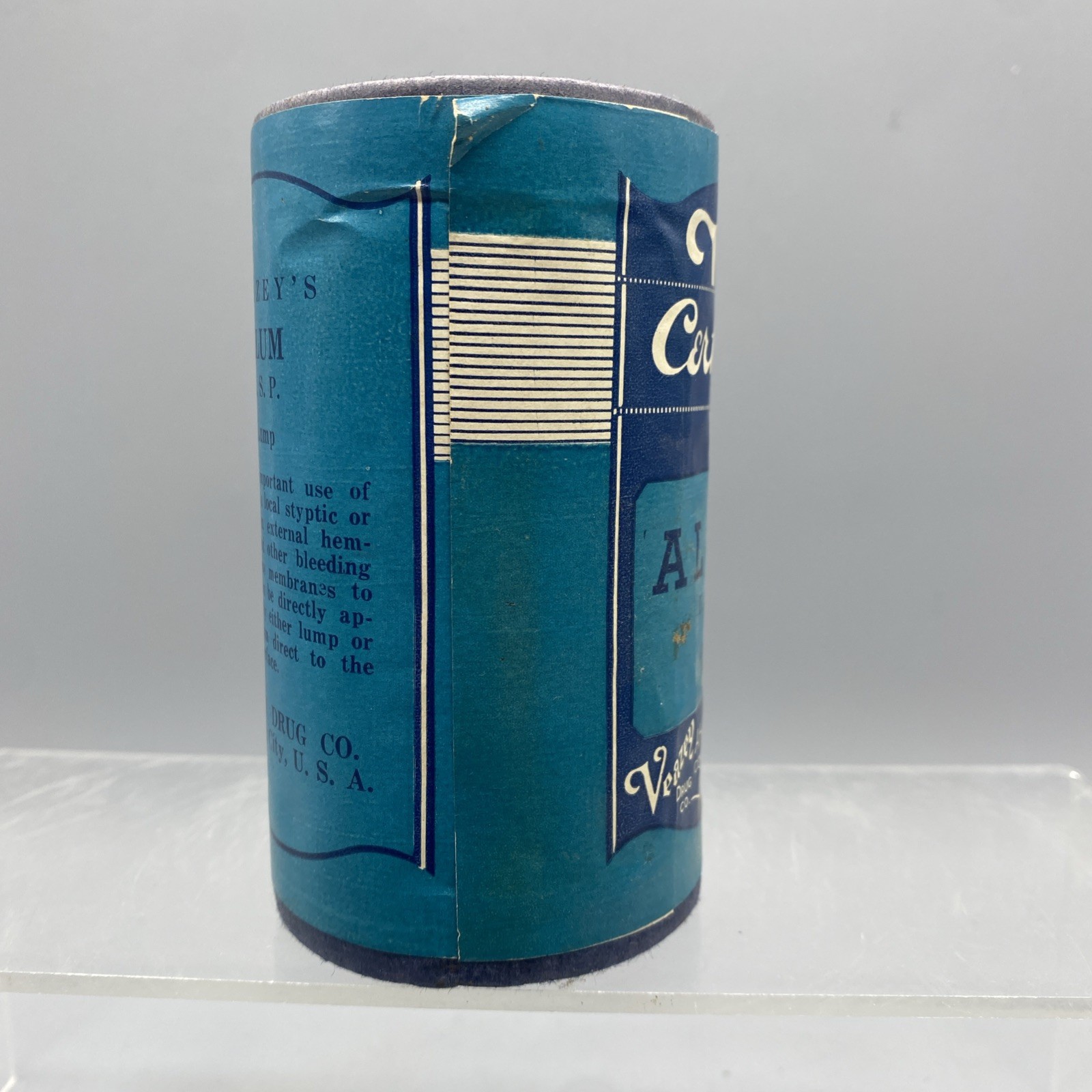 VTG ALUM USP LUMP Veazey Drug Co. Container Sealed w/ Contents Oklahoma City