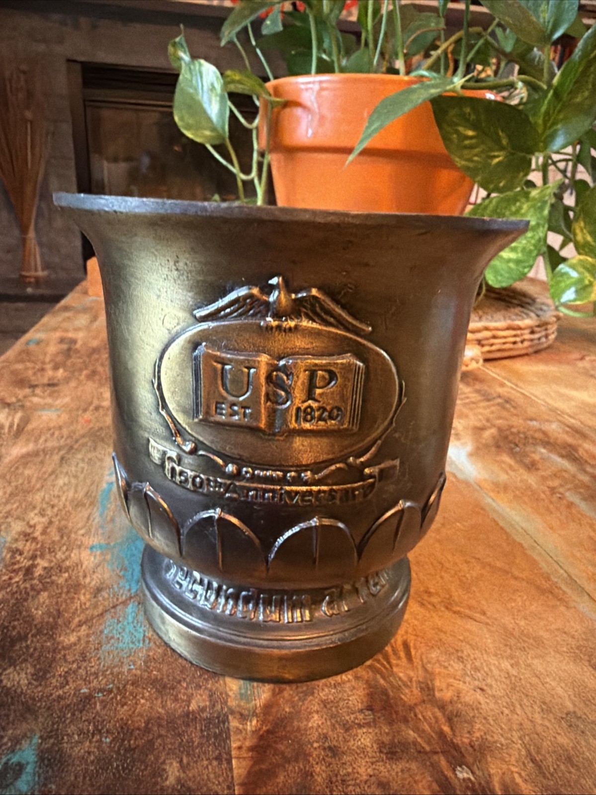 LARGE VINTAGE BRASS MORTAR 150TH ANNIVERSARY SCHERING STAMPED BOTTOM