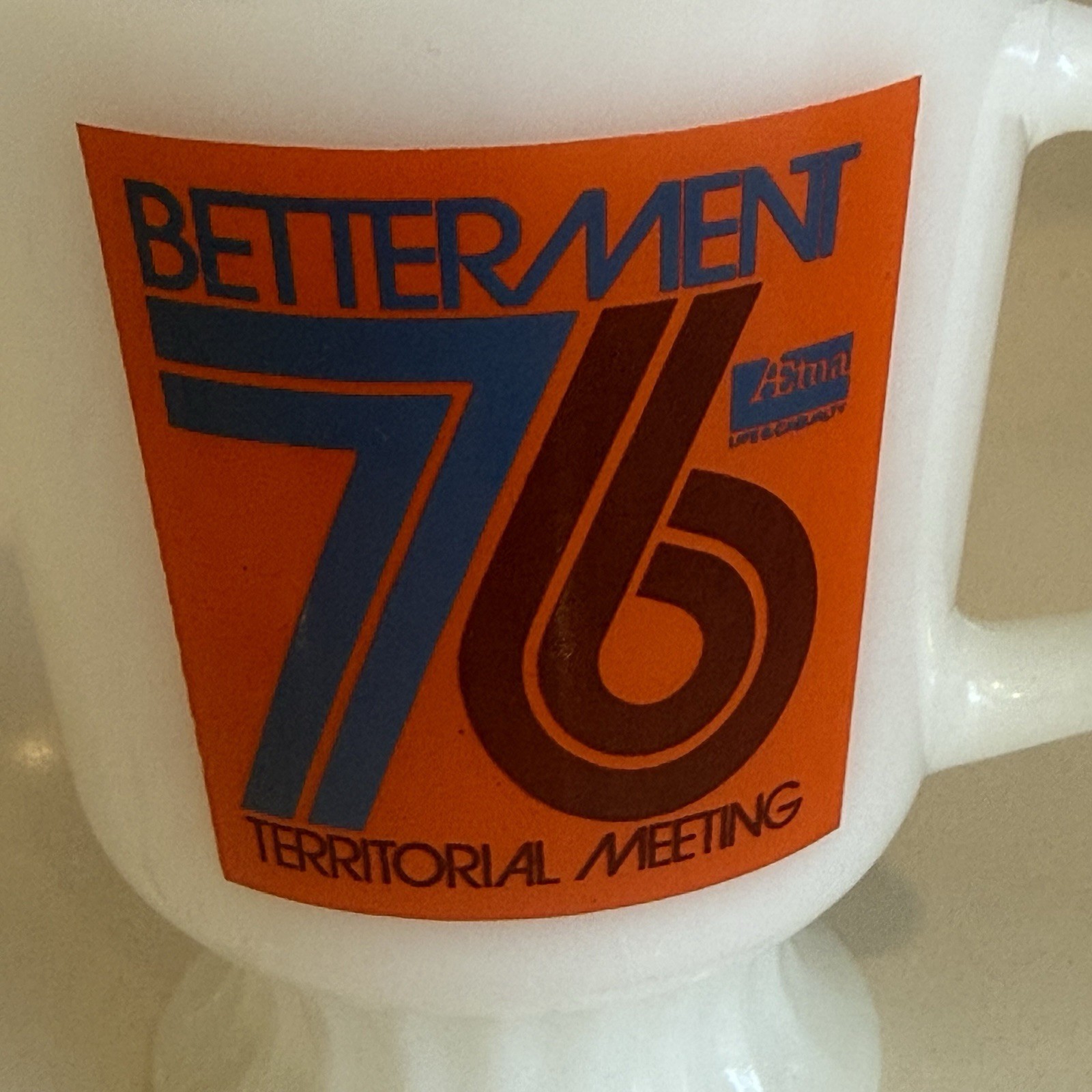 2 Vintage Fire King Anchor Hocking Footed Milk Glass Cup Mug Aetna Betterment 76