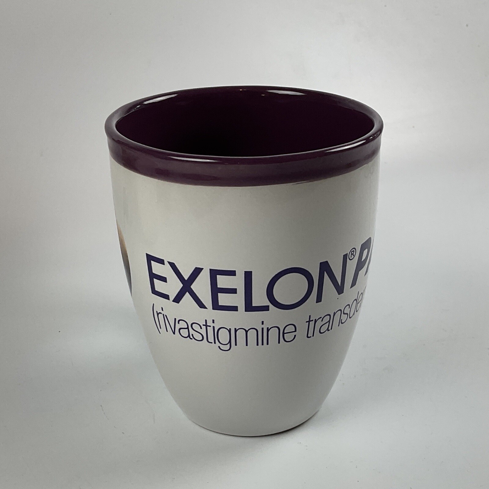 EXELON PATCH Coffee Cup Mug Drug Rep Pharmaceutical Promo White/Purple 16oz EUC+