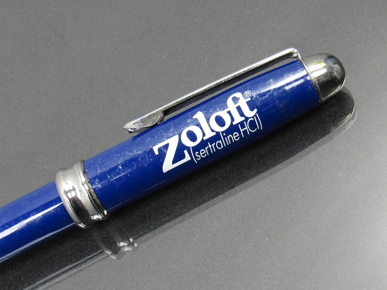 Zoloft Silver & Blue Marbled Metal PEN Drug Rep Pharmaceutical Promo Advertising
