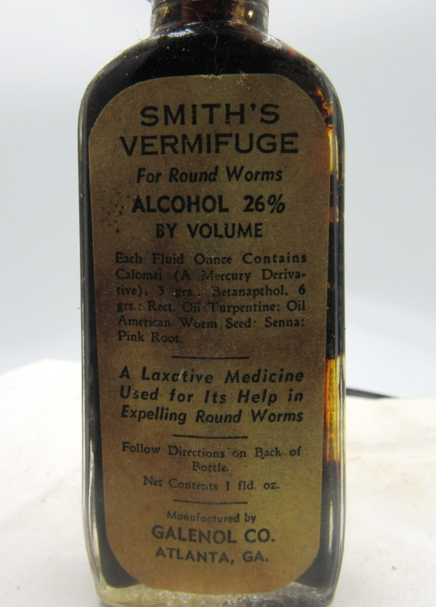 1940’s Smith’s Vermifuge Galenol Co Atlanta Ga 4″ Clear Medicine bottle