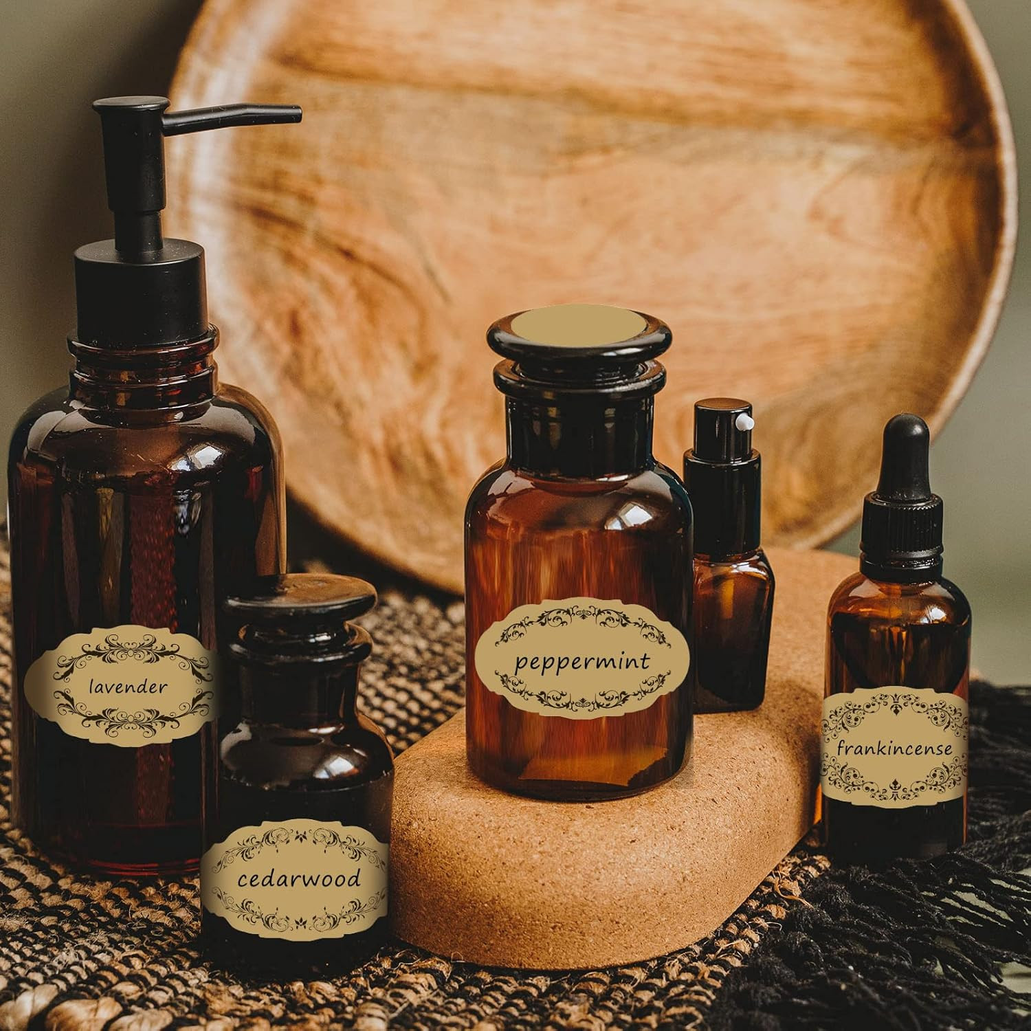 10 Sheet Apothecary Oval Oil Bottle Weatherproof Labels Vintage Kraft Look Apoth