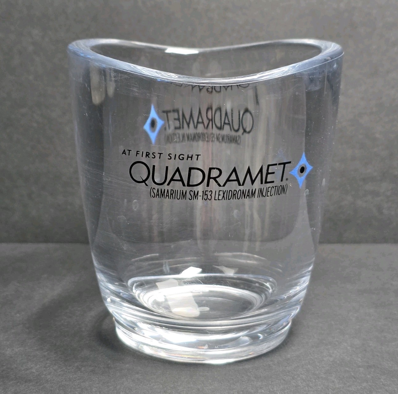 Quadramet Pharmaceutical RX Rep Cup Mug Medical Promo Hard Plastic Clear