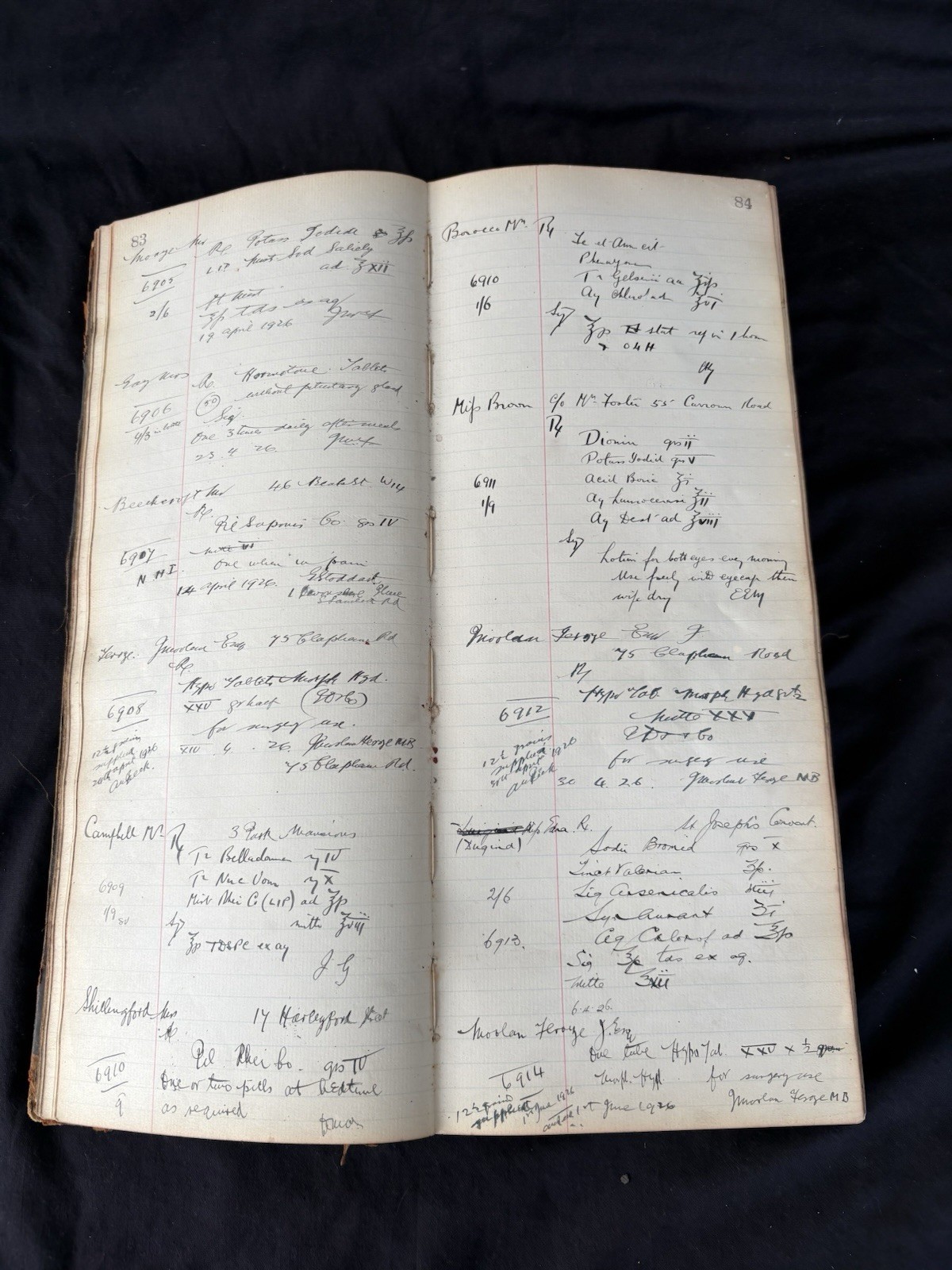 Handwritten Chemist Prescription Ledger Kennington Park London Pharmacy 1920