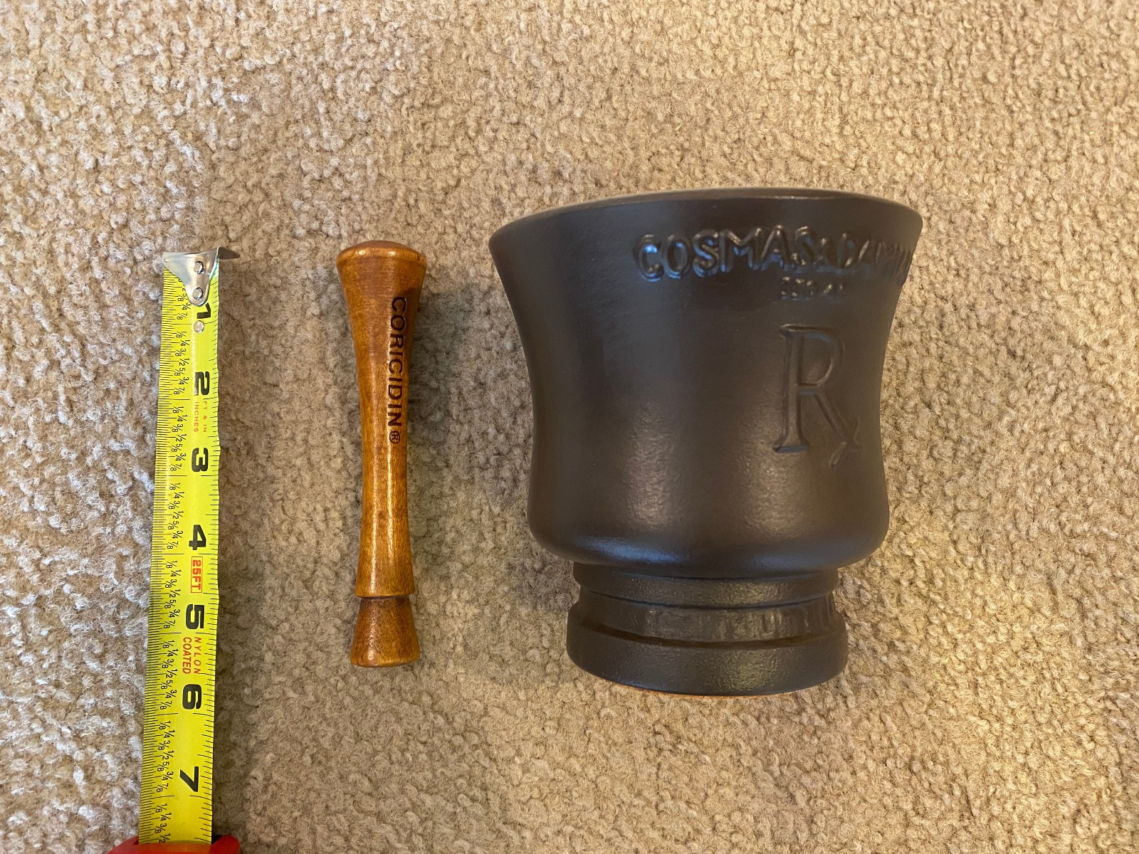 Vintage Schering Coricidin Apothecary Mortar & Pestle Cosmas & Damian